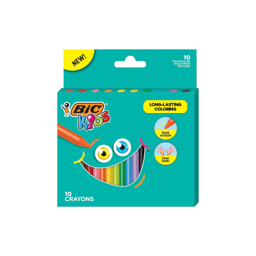 10 CRAYONS Wax School Arts Kids Activities Crafts Easy Grip BIC multi colour - DM Store