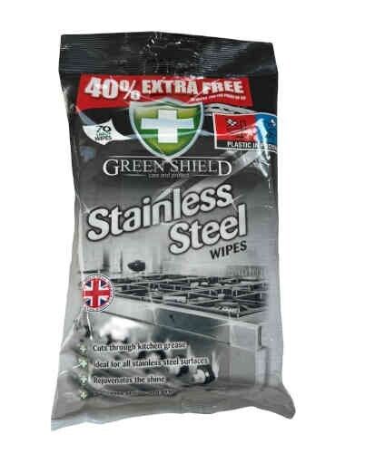 3 X 70 GREEN SHIELD STAINLESS STEEL SURFACE WIPES, FRIDGE, TAPS COOKERS KITCHEN - DM Store