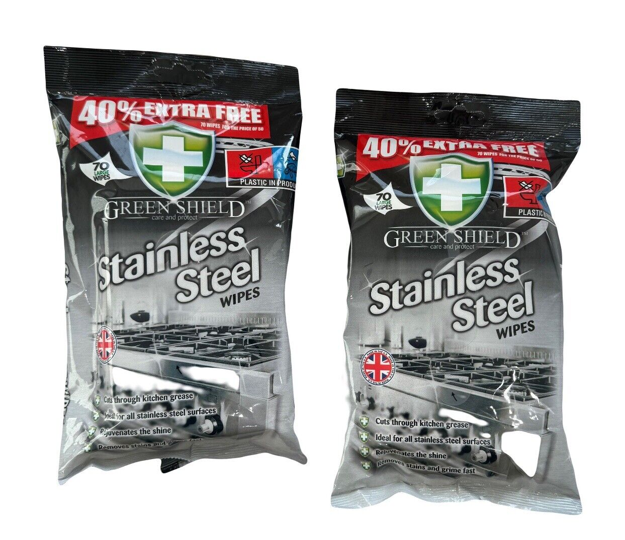 3 X 70 GREEN SHIELD STAINLESS STEEL SURFACE WIPES, FRIDGE, TAPS COOKERS KITCHEN - DM Store