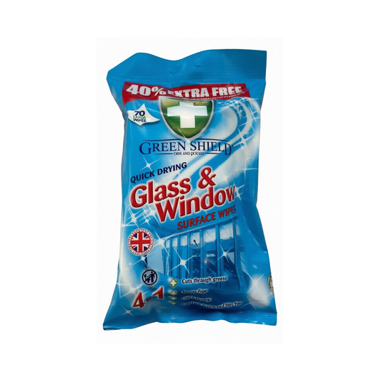 Green Shield Glass Window & Mirror Wipes 2 x 70 Pack Smear Free Quick Dry