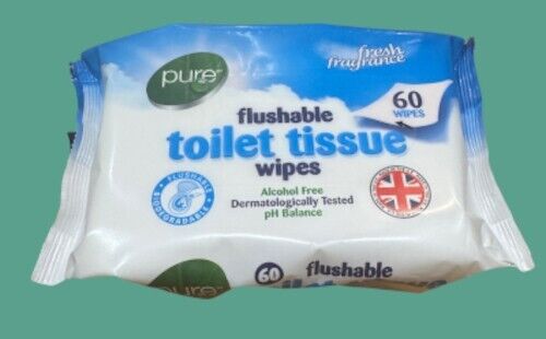 FLUSHABLE TOILET TISSUE WIPES BIODEGRADABLE ALCOHOL FREE FRANGNENCE (60 WIPES) - DM Store