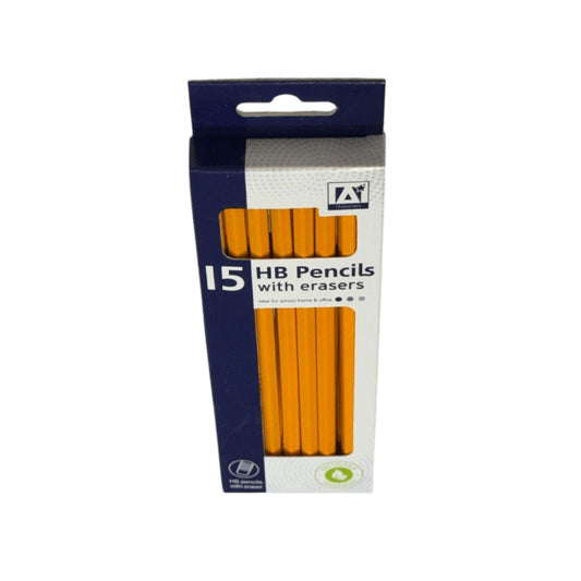 HB Pencils with Eraser Pack of 15 | School & Office Writing Pencils - DM Store