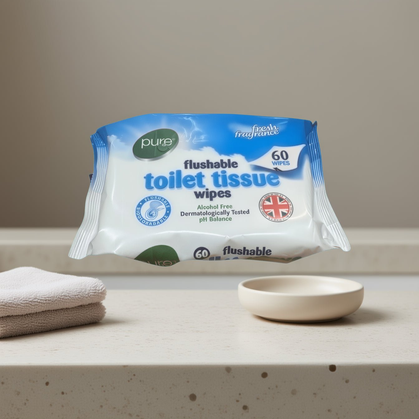 Pure Flushable Toilet Tissue Wipes 60 Pack | Biodegradable Alcohol-Free Wipes - DM Store