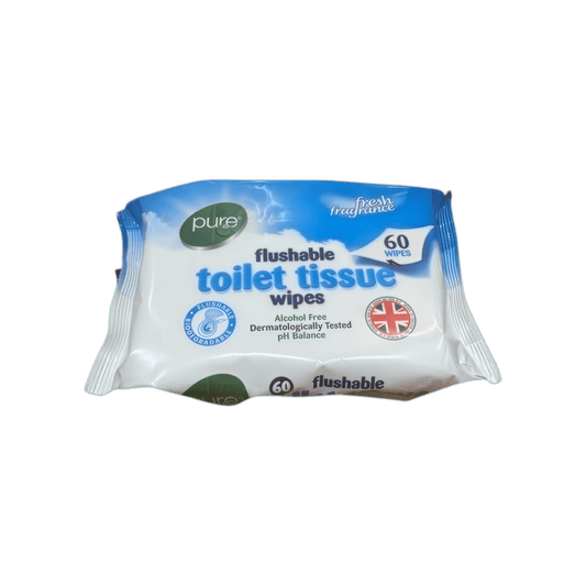 Pure Flushable Toilet Tissue Wipes 60 Pack | Biodegradable Alcohol-Free Wipes - DM Store