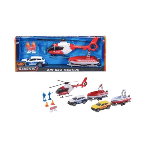 Teamsterz Air Sea Rescue Set Police Helicopter Boat Car Kids Toy - DM Store